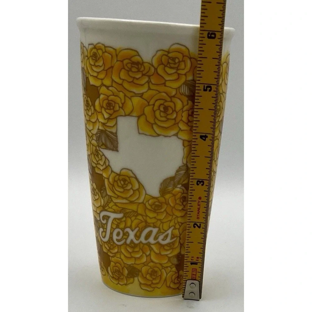 Starbucks 2016 Texas Yellow Rose Tall Ceramic Coffee Tea Tumbler No Lid 6